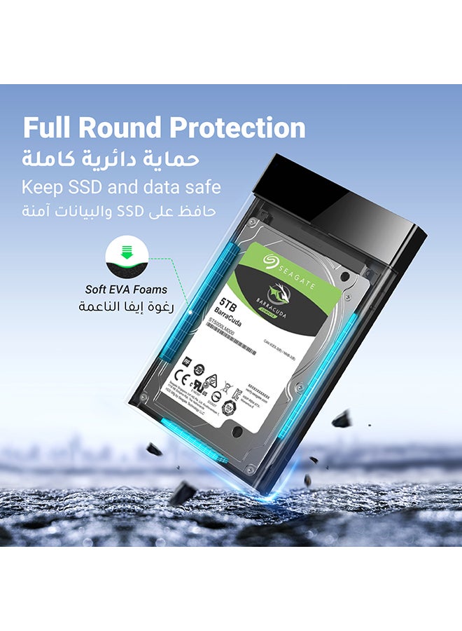يو جرين حاوية القرص الصلب وغطاء القرص الصلب الخارجي USB 3.0 إلى ساتا بمقاس 2.5 متوافق مع سانديسك وويسترن ديجيتال وسيغات وتوشيبا وهيتاشي ساتا 3، و HDD وSSD 6TB وبلاي ستيشن 4 （غطاء فقط والقرص الصلب غير مشمول）أسود - Image 5